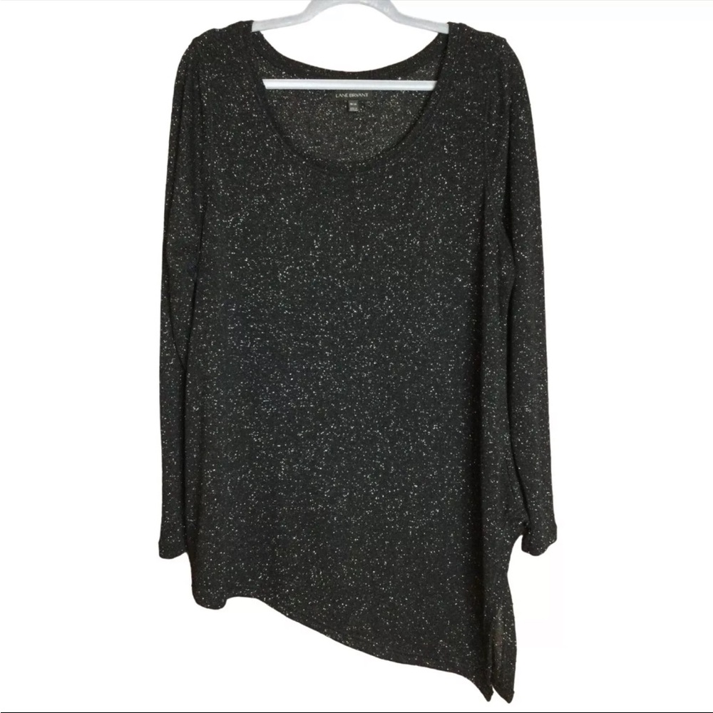 Lane Bryant Metallic Black Long-Sleeve Asymmetrical Tunic Top Blouse Size 14/16